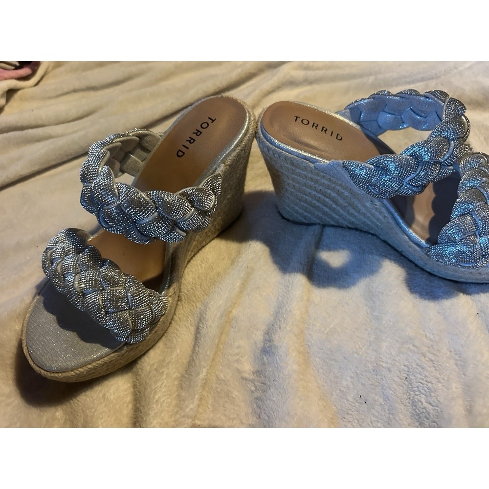 Torrid Silver Braided Wedge Sandals 8WW Platform Heels Slides - Picture 2 of 6